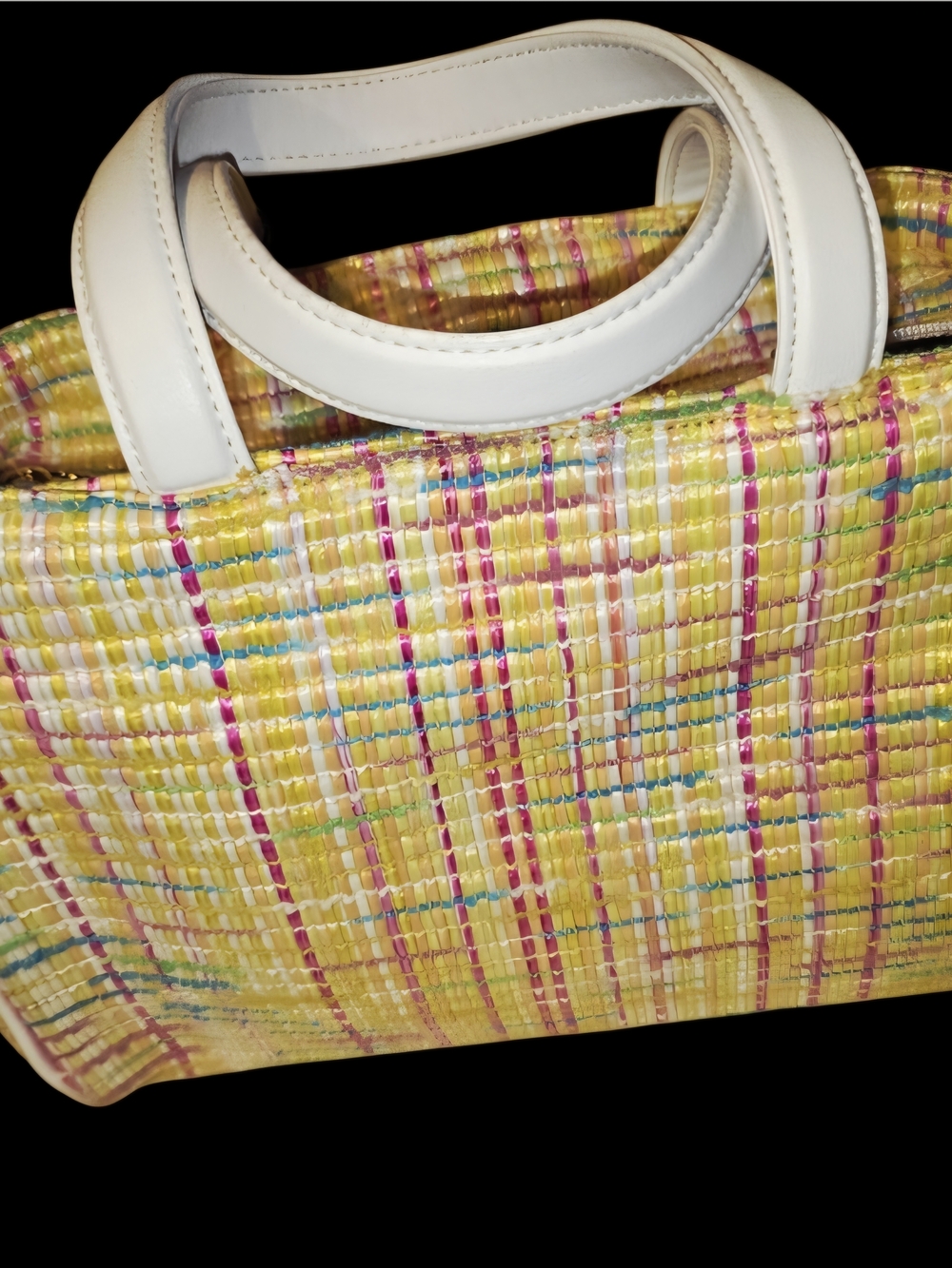 Liz Clairbone Woven Tote with White Handles and Multicolor Accents